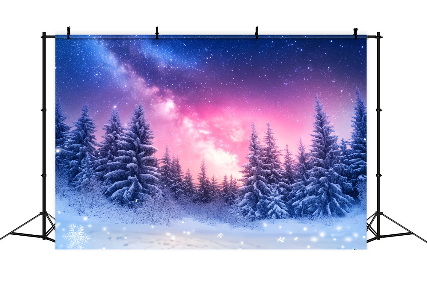 Winter Sky Backdrop Galaxy Snow Pine Glow Winter Photography Backdrops UK LXX510-96