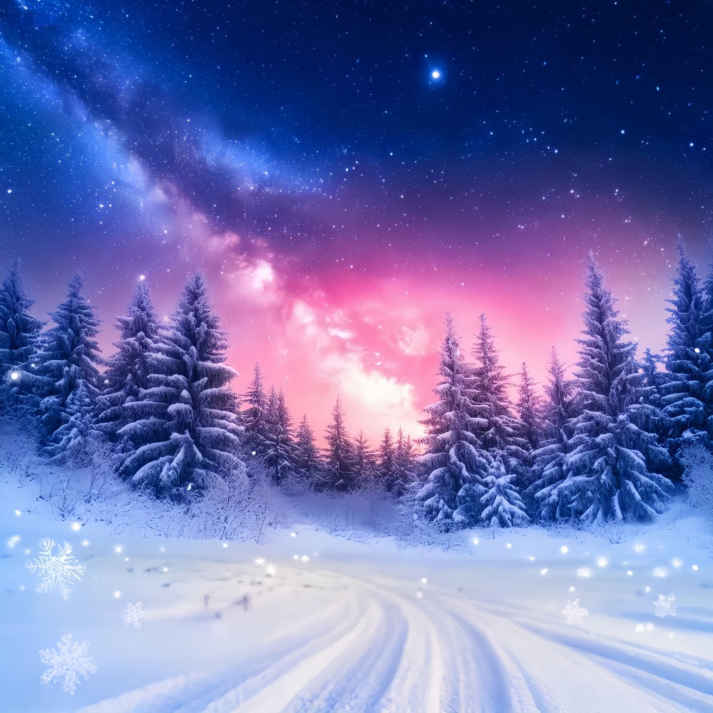 Winter Sky Backdrop Galaxy Snow Pine Glow Winter Photography Backdrops UK LXX510-96