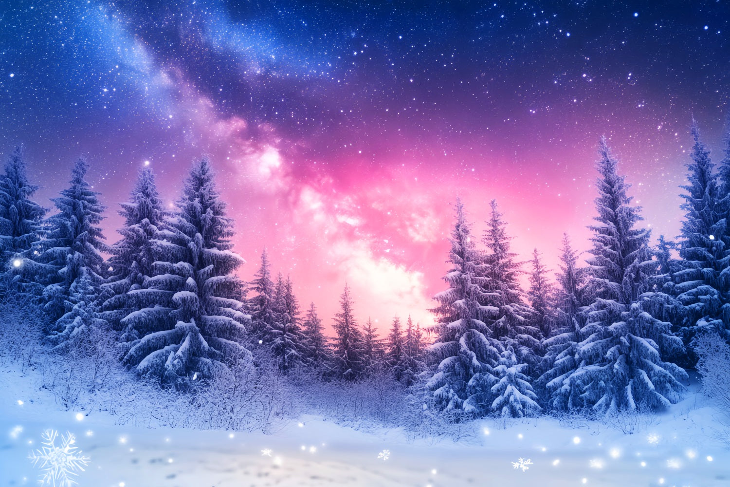 Winter Sky Backdrop Galaxy Snow Pine Glow Winter Photography Backdrops UK LXX510-96