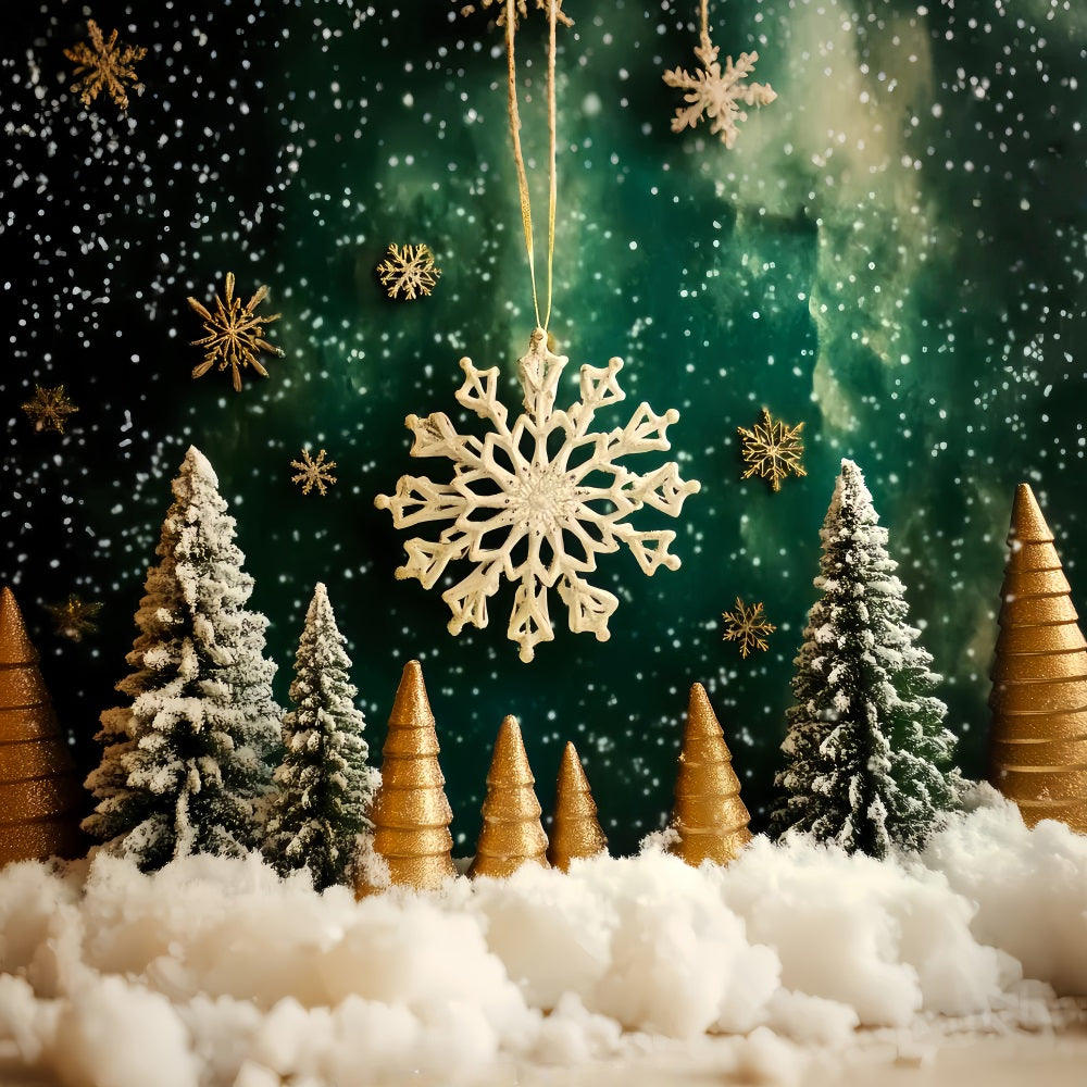 Snowflake Backdrop Golden Snowflake Forest Magic Winter Backdrops UK LXX510-98