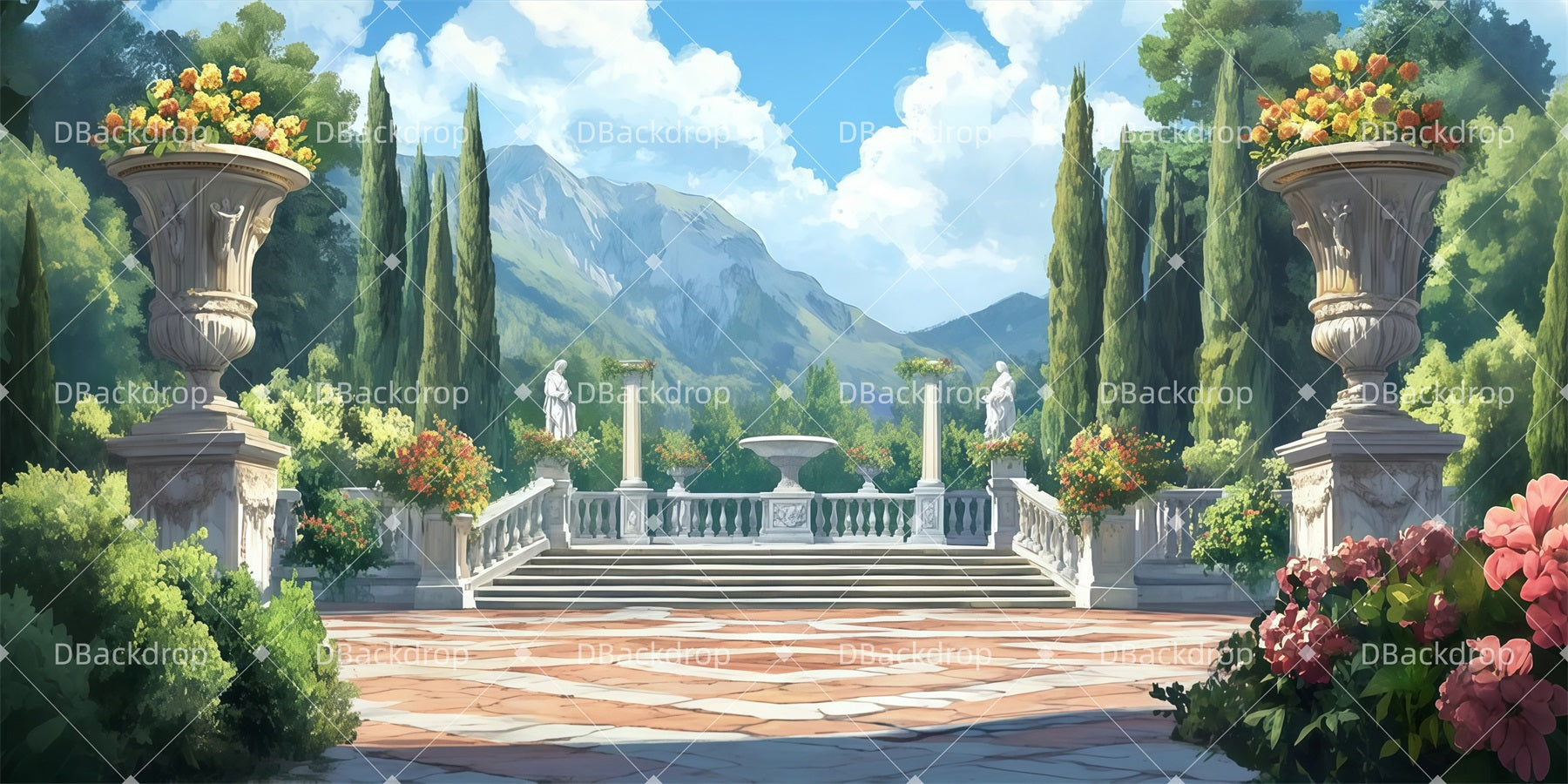Professional Stage Backdrops Royal Garden Stairs Scenic Backdrops UK LXX511-T121