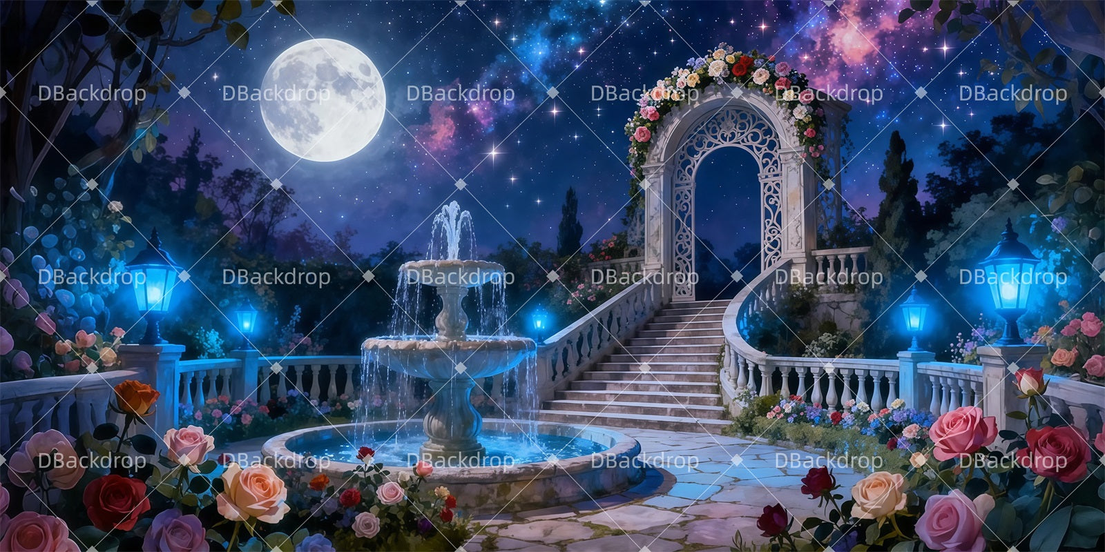 Dance Stage Backdrop Moonlight Rose Garden Performance Backdrops UK LXX511-T21