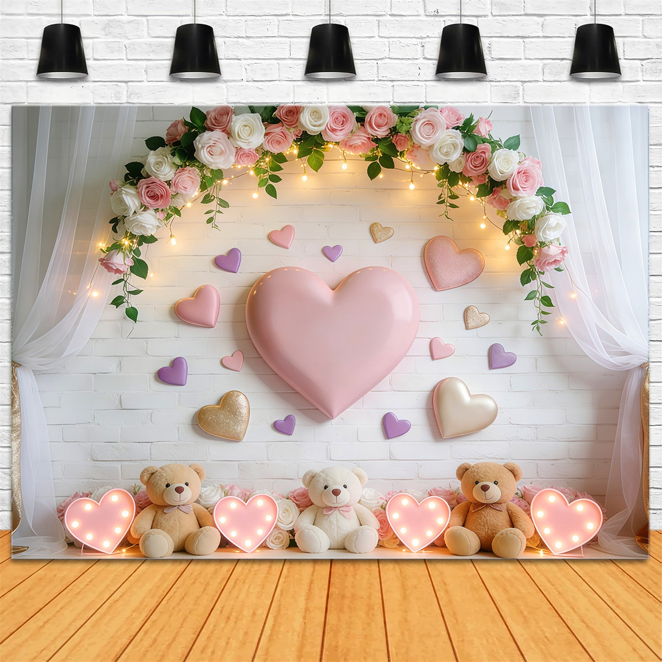 Love Backdrops Sweet Heart Teddy Bear Glow Romantic Backdrop UK LXX512-145