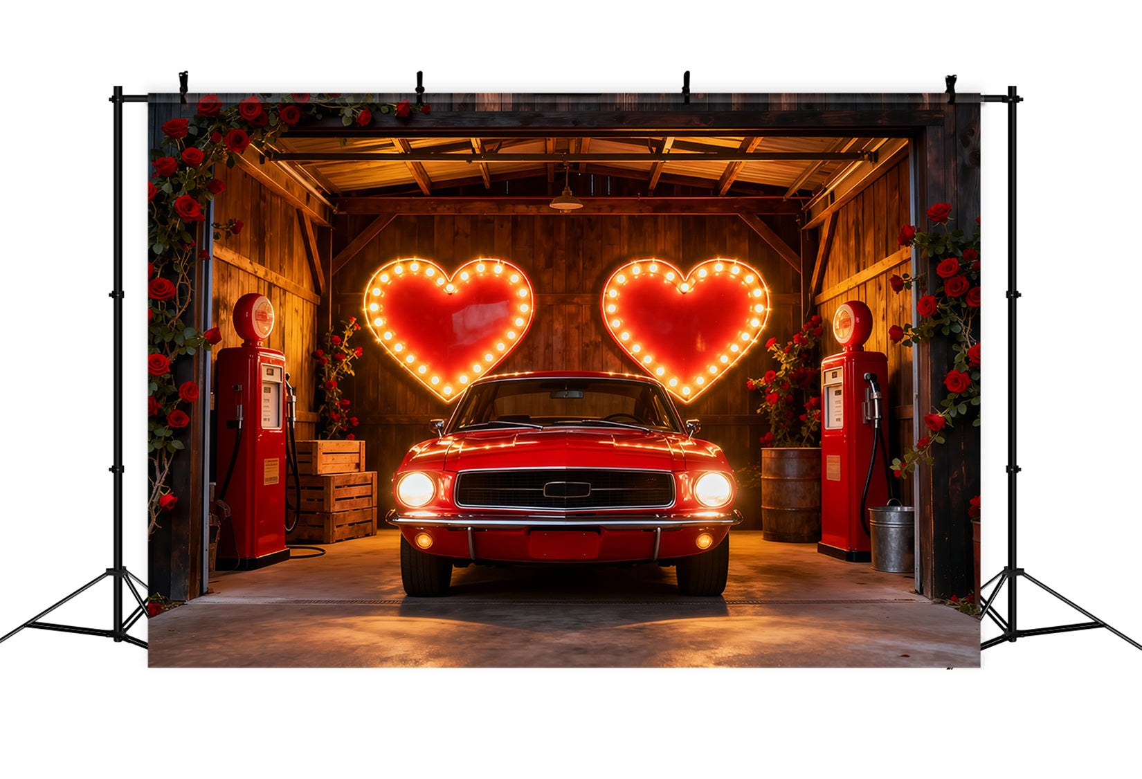 90s Valentine Backdrop Neon Heart Garage Romance Heart Backdrop UK LXX512-152