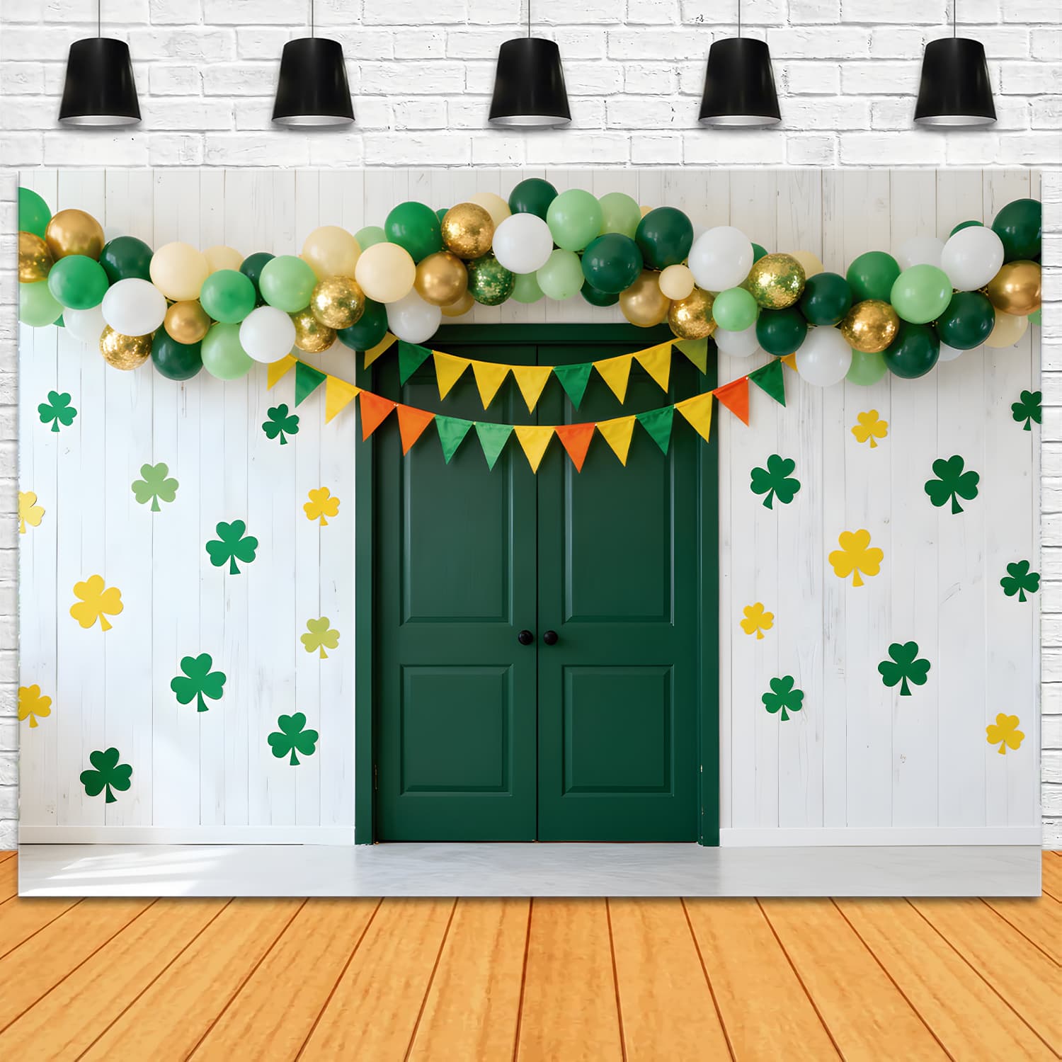 St Patricks Day Backdrop Green Door Shamrock Balloon St Patrick Backdrop UK LXX512-27