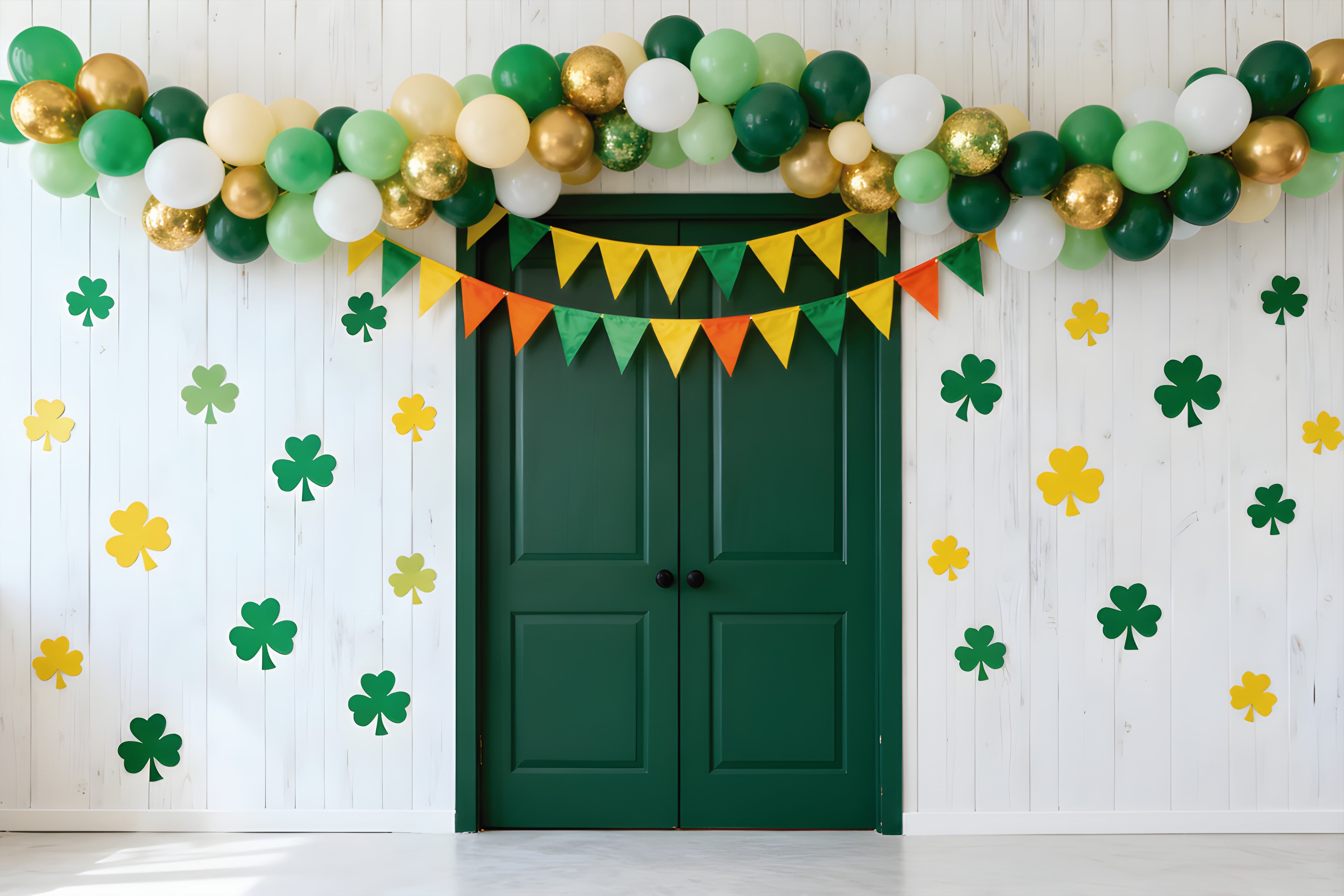 St Patricks Day Backdrop Green Door Shamrock Balloon St Patrick Backdrop UK LXX512-27