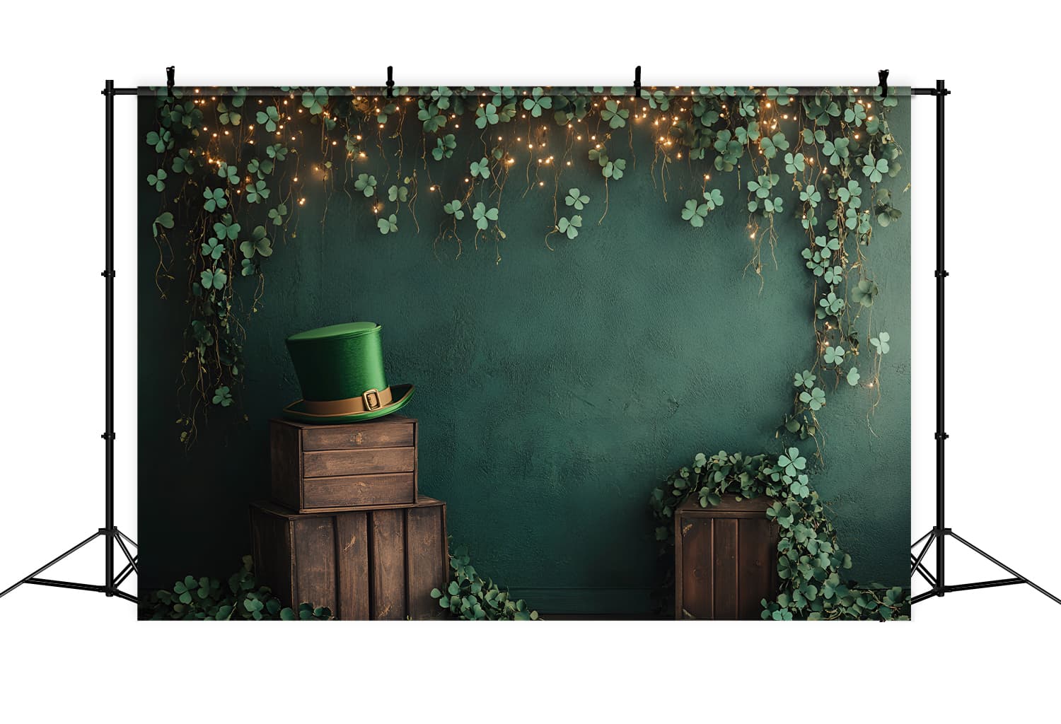 St Patrick's Day Backdrops Clover Garland Green Top Hat Irish Photo Backdrops UK LXX512-30