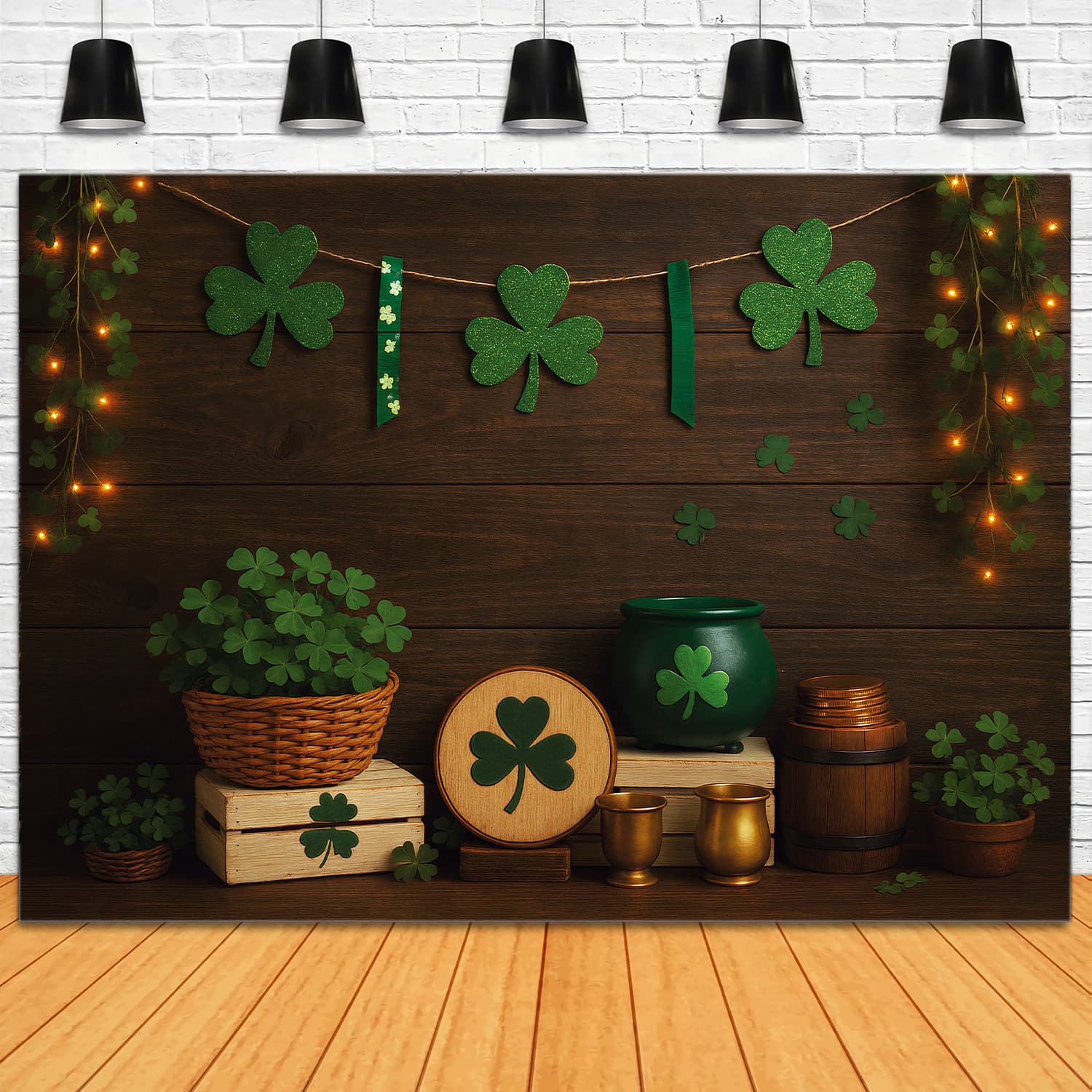 St Patricks Backdrop Rustic Shamrock Green Pot St Patrick's Day Backdrop UK LXX512-31