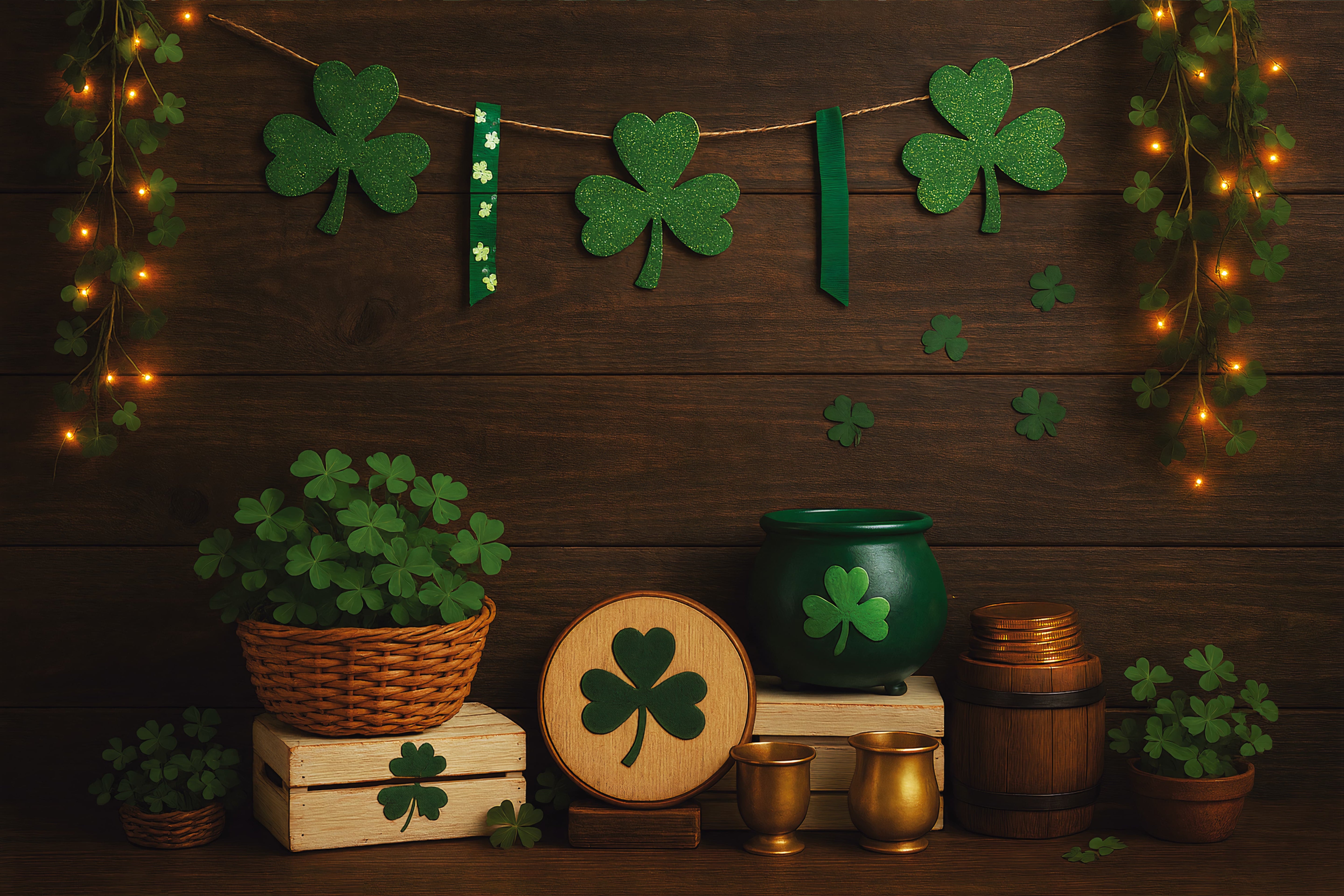 St Patricks Backdrop Rustic Shamrock Green Pot St Patrick's Day Backdrop UK LXX512-31