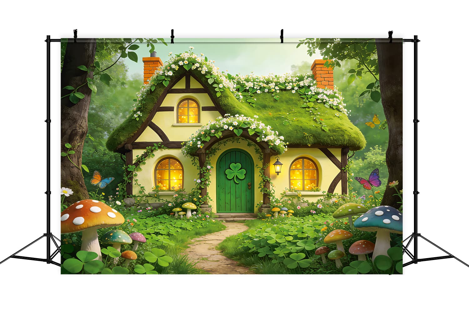 Saint Patrick's Day Backdrop Shamrock Forest Cottage St Patrick Backdrop UK LXX512-35