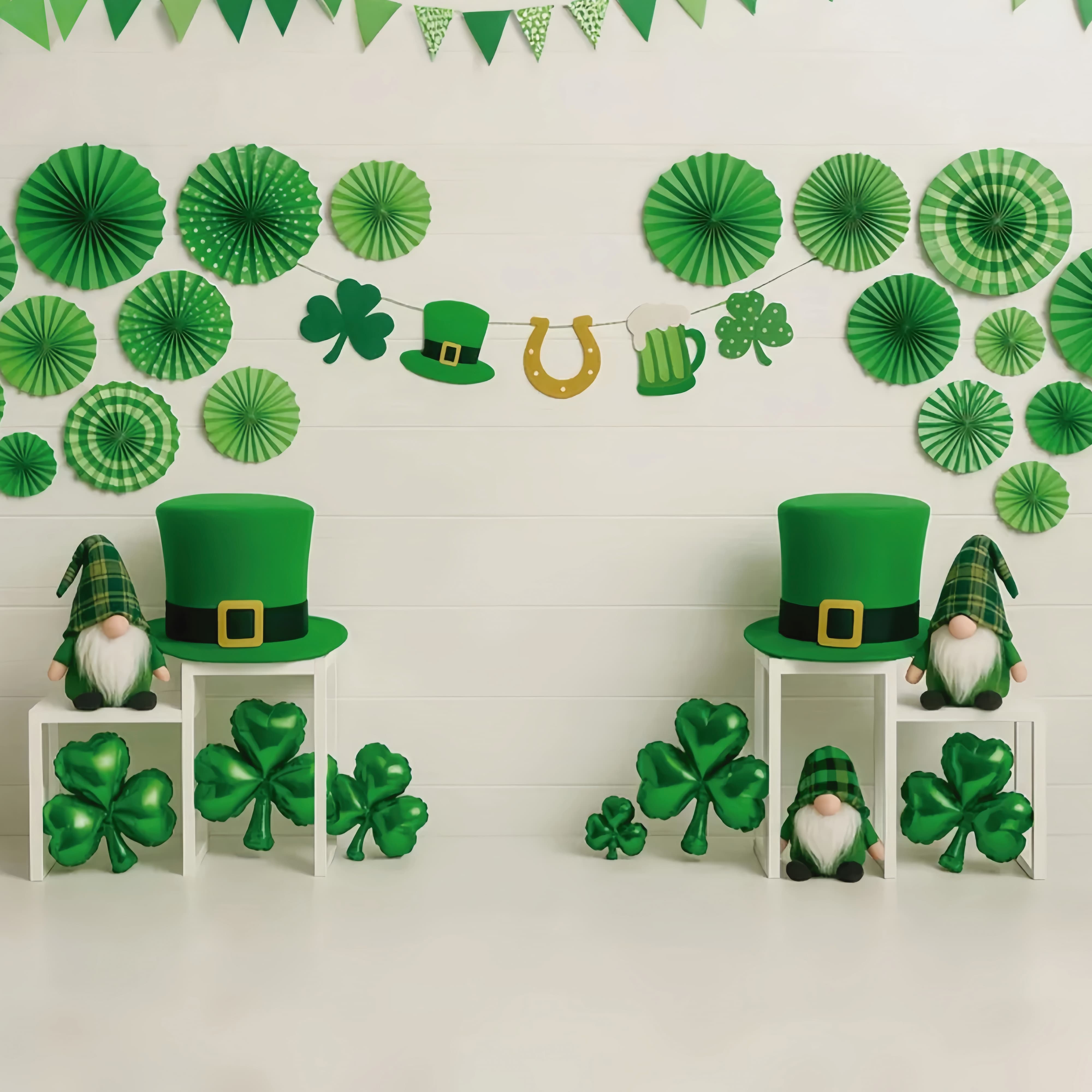 St Patricks Photo Backdrop Green Shamrock Decor Leprechaun Hats Irish Backdrop UK LXX512-39