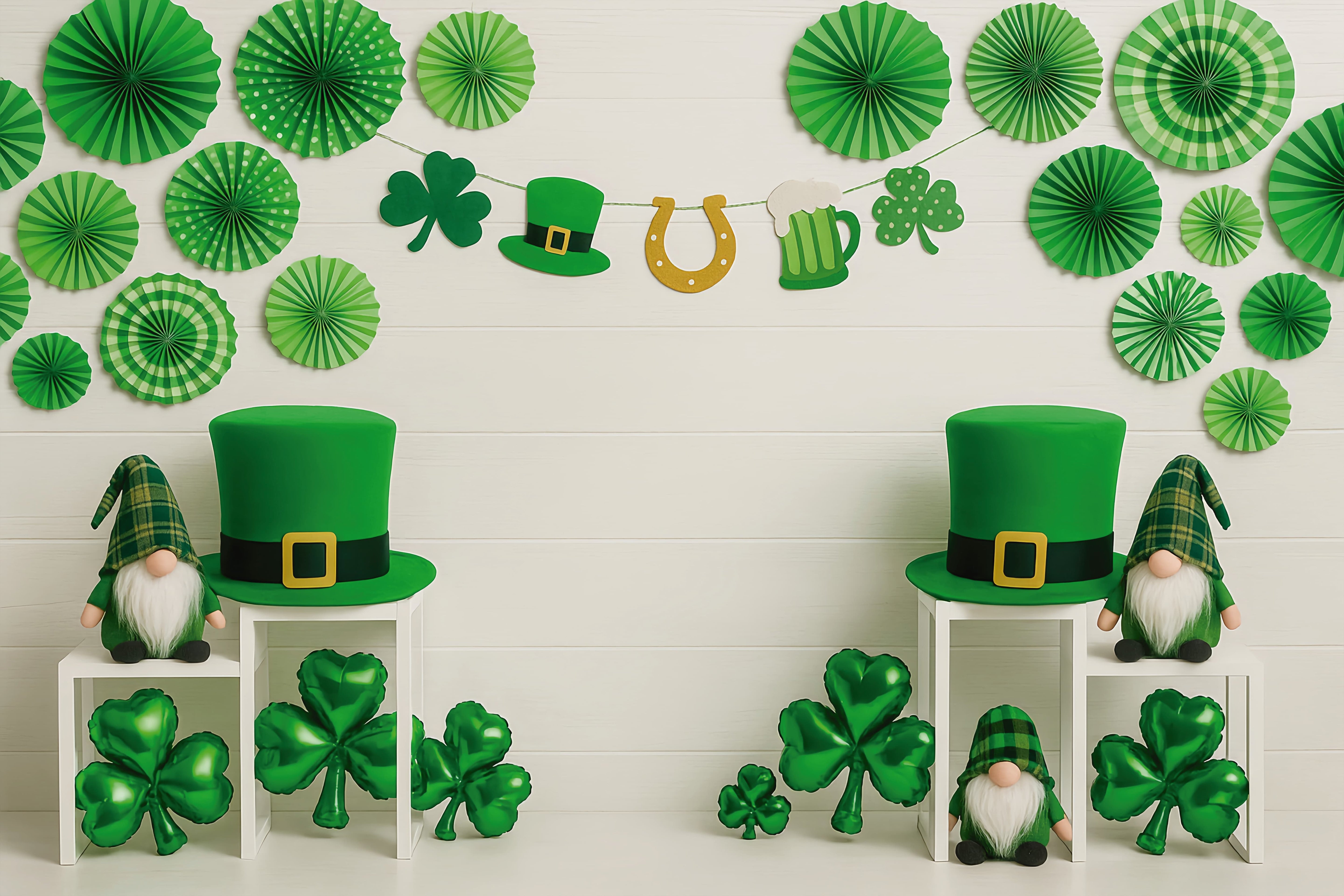 St Patricks Photo Backdrop Green Shamrock Decor Leprechaun Hats Irish Backdrop UK LXX512-39