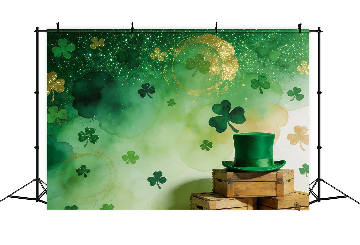 St Patrick's Day Backdrop Green Sequin Glitter Clover Irish Backdrops UK LXX512-40