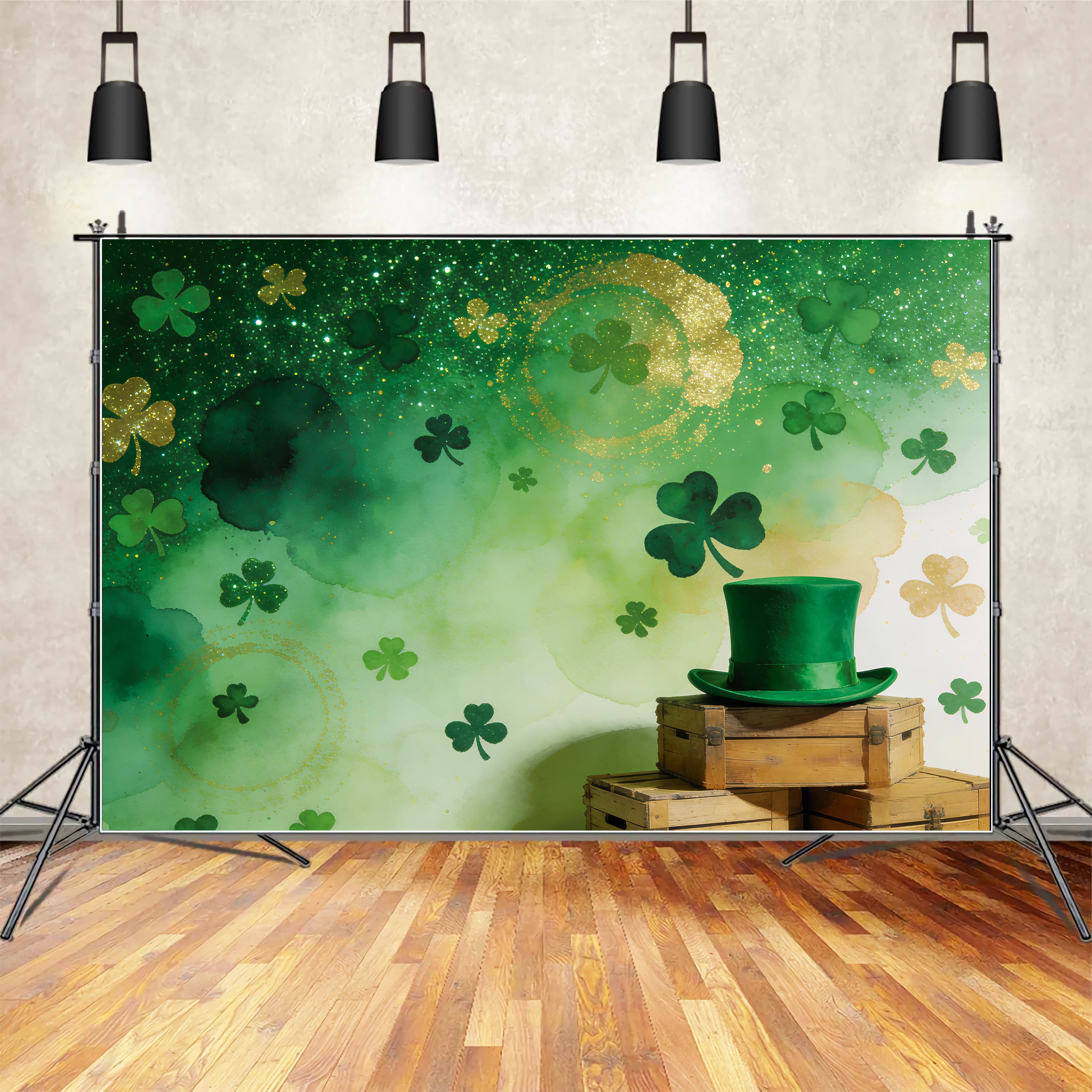 St Patrick's Day Backdrop Green Sequin Glitter Clover Irish Backdrops UK LXX512-40