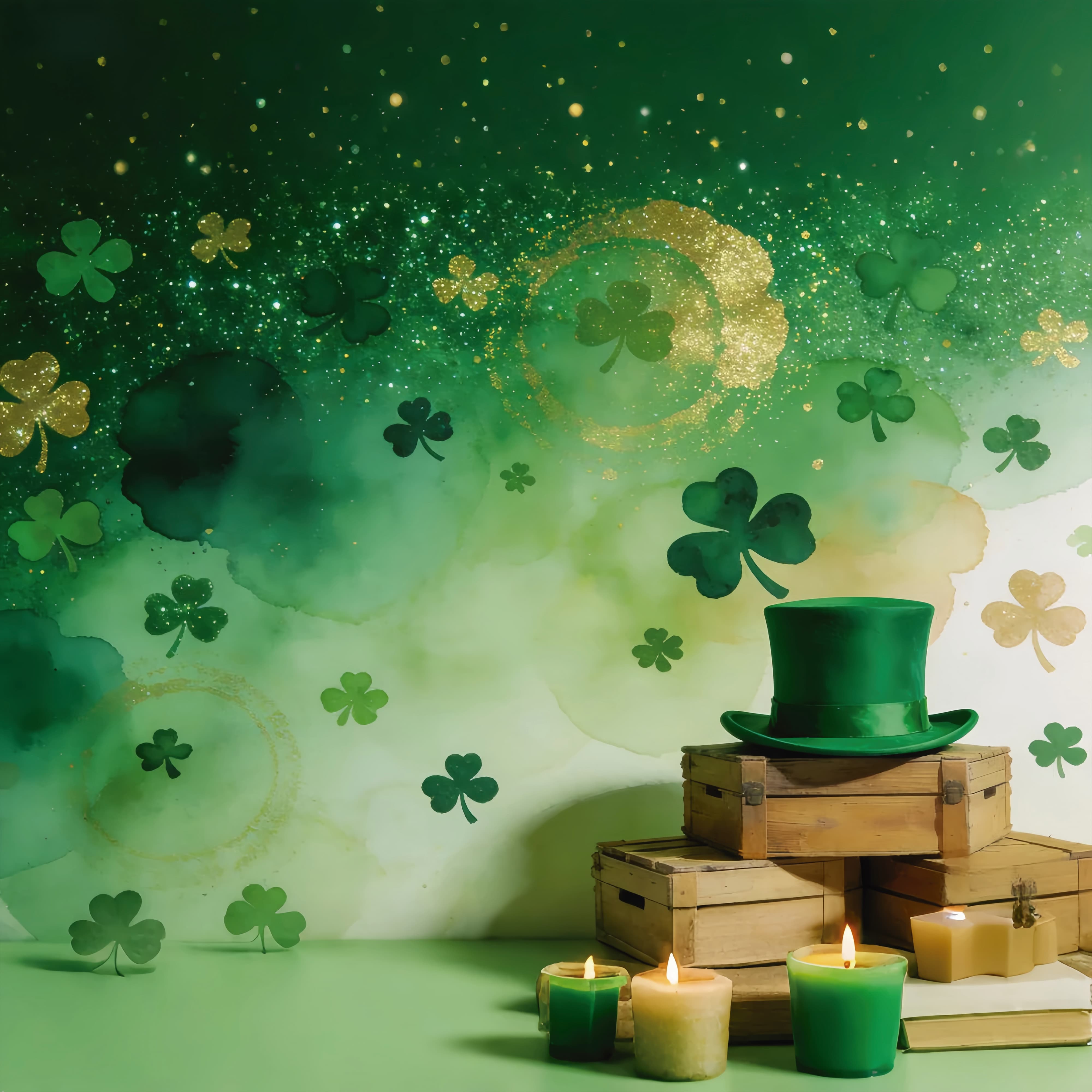 St Patrick's Day Backdrop Green Sequin Glitter Clover Irish Backdrops UK LXX512-40