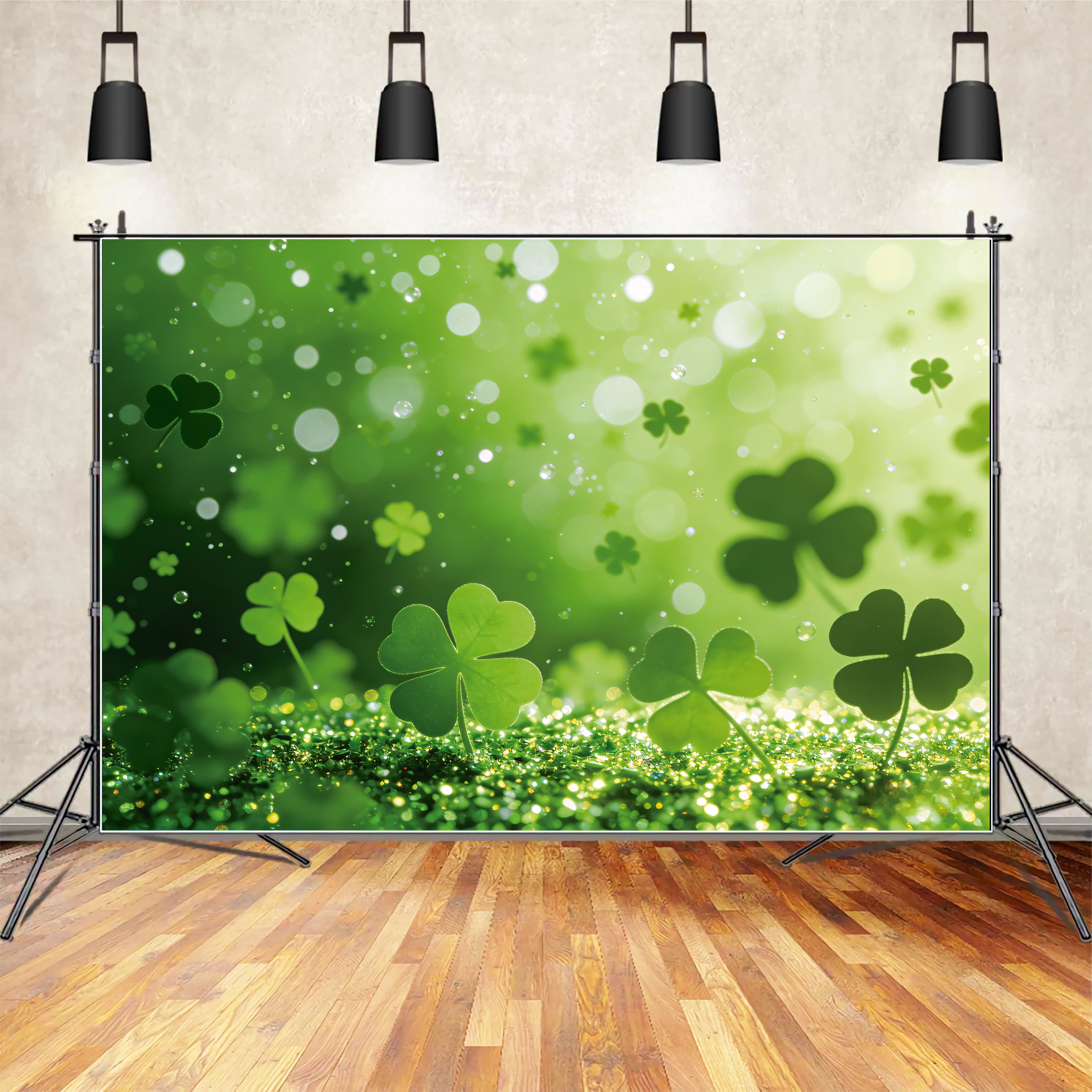 St Patrick's Day Photo Backdrops Soft Bokeh Clover Glow Lucky One Backdrop UK LXX512-41