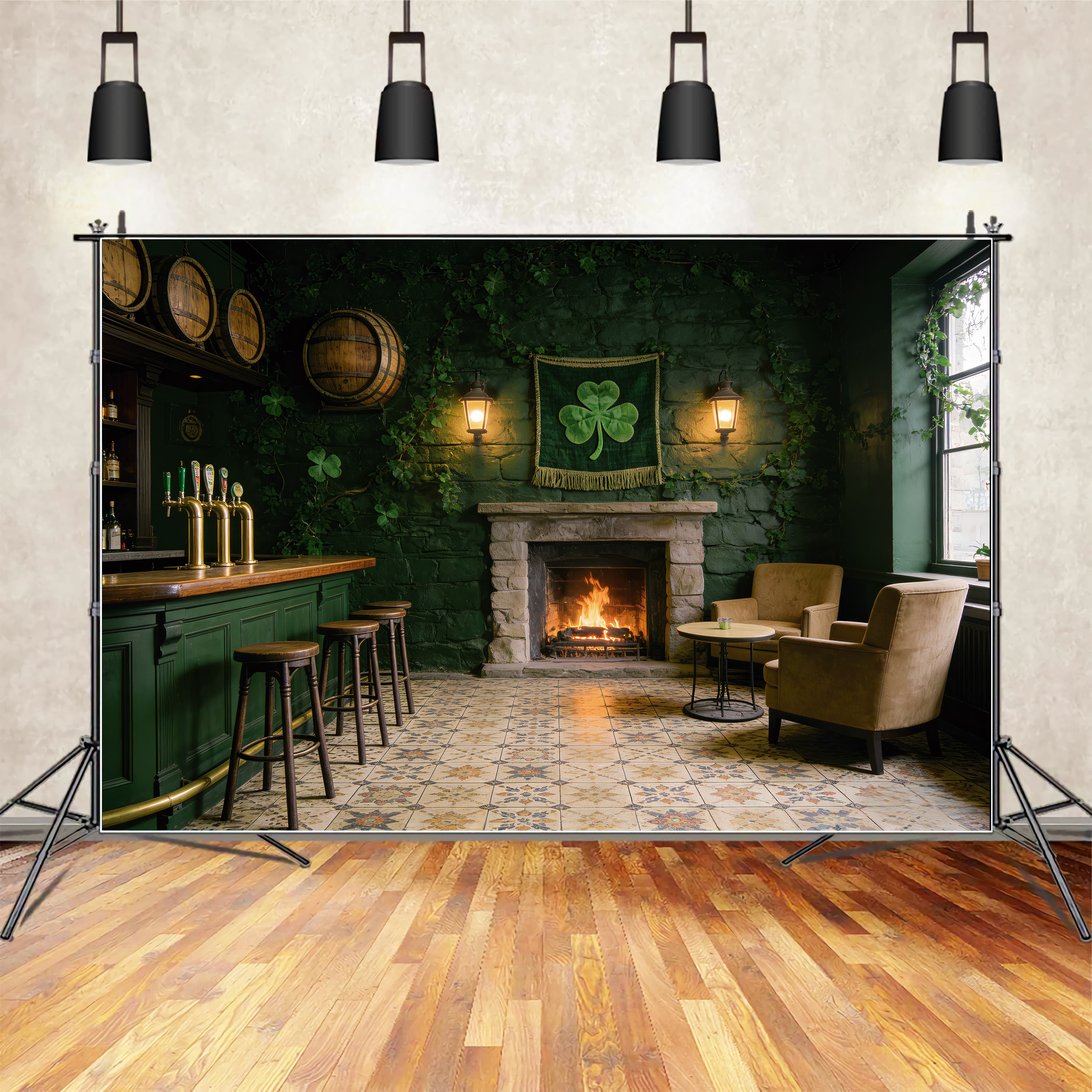 St Patrick's Day Backdrop Irish Pub Fireplace Interior St Patrick Backdrop UK LXX512-43