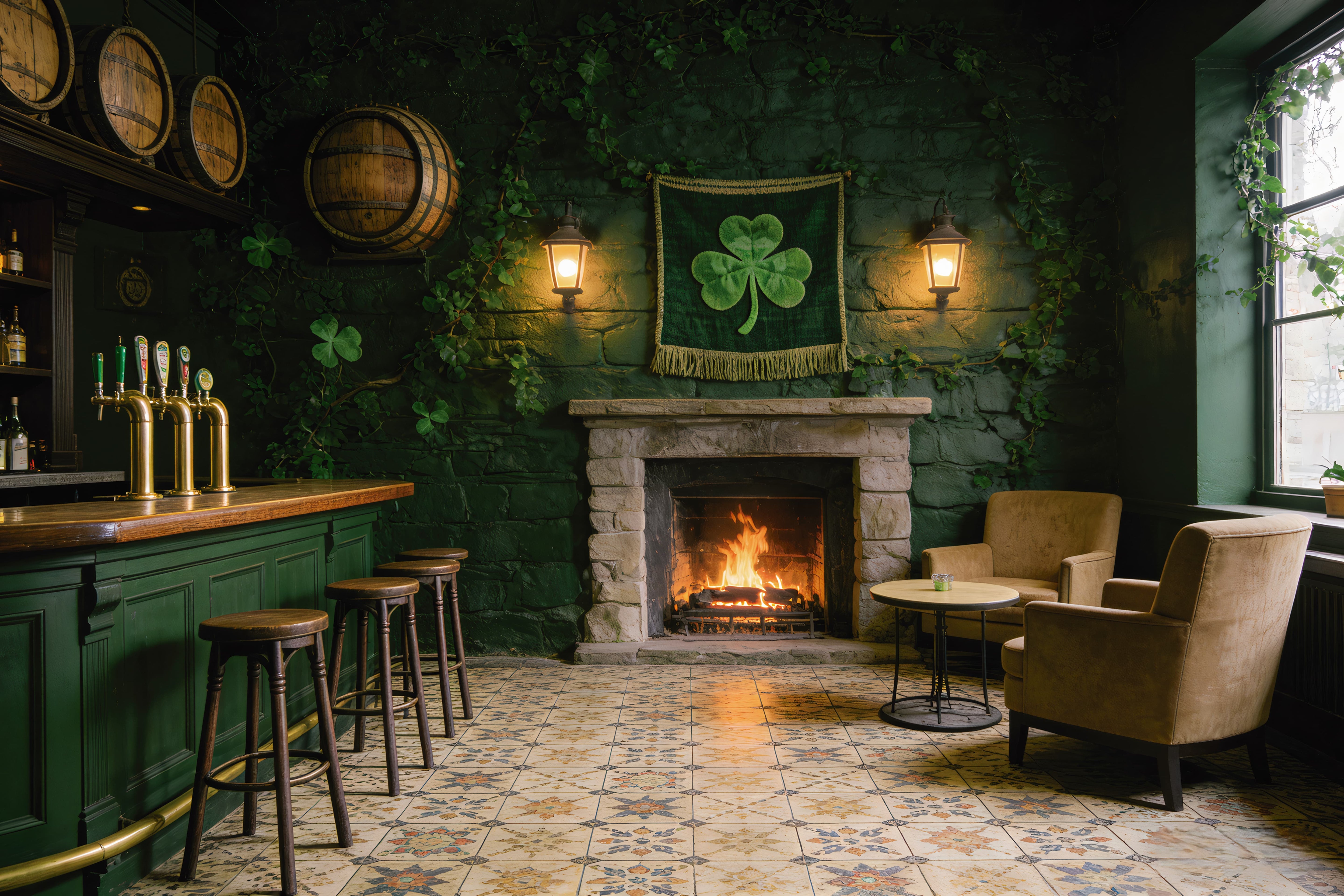 St Patrick's Day Backdrop Irish Pub Fireplace Interior St Patrick Backdrop UK LXX512-43