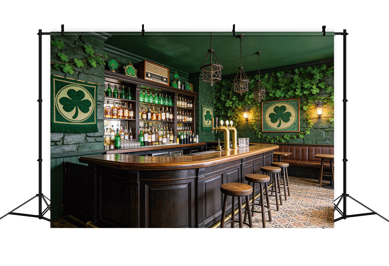St Patricks Day Backdrop Emerald Clover Bar Counter Irish Backdrops UK LXX512-44