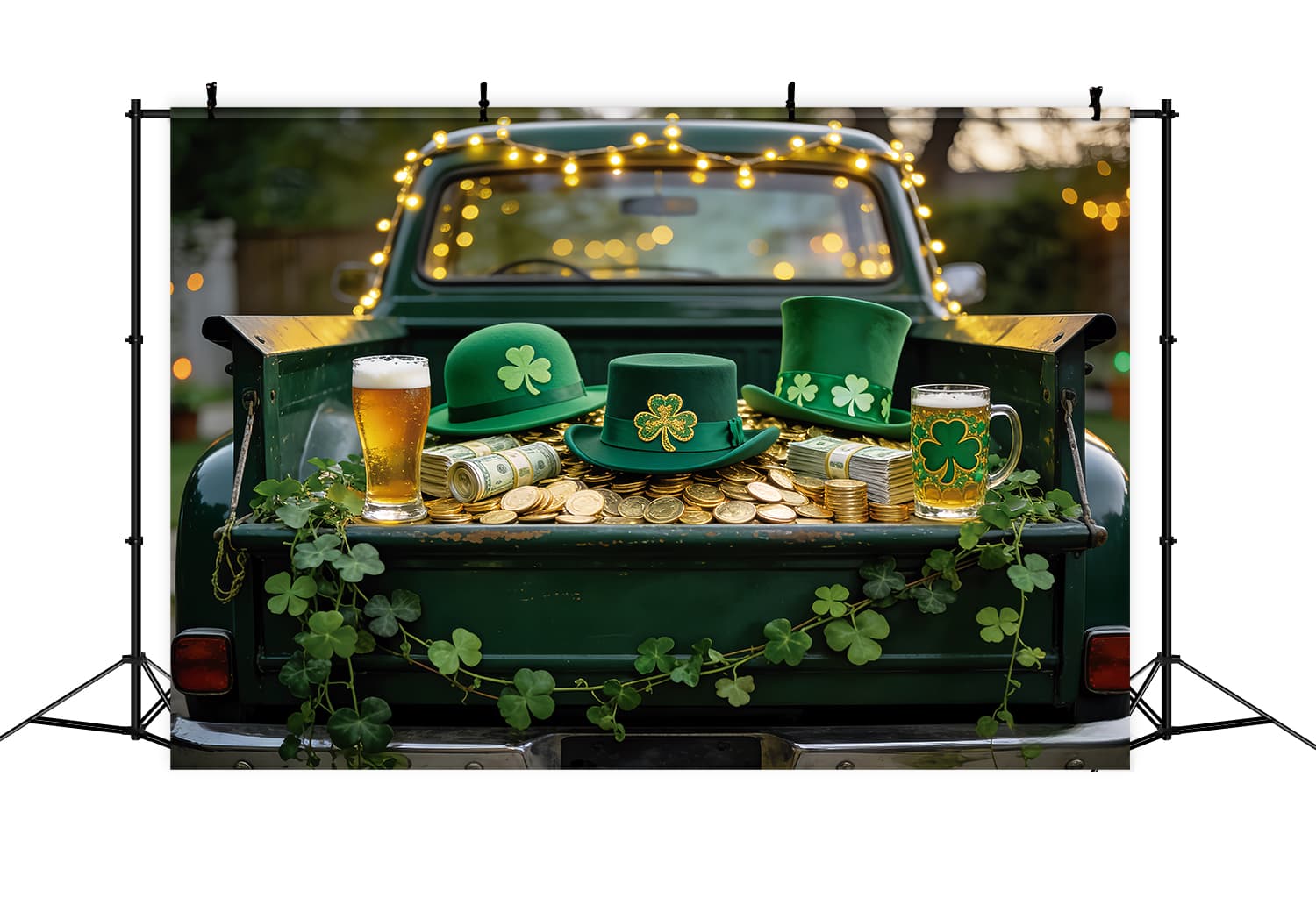 Irish Photo Backdrops Scattered Gold Coins Truck St Patrick's Day Backdrop UK LXX512-45