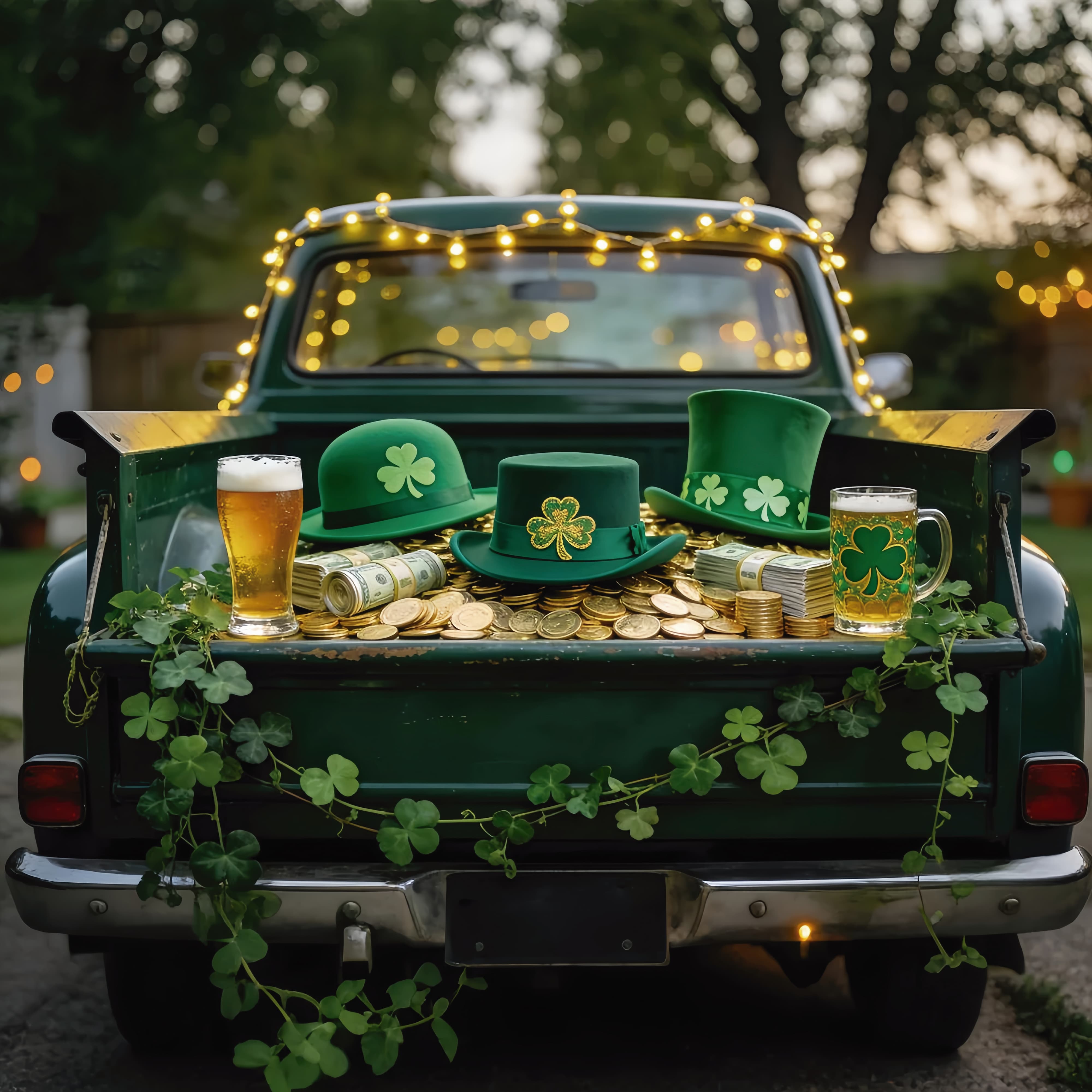 Irish Photo Backdrops Scattered Gold Coins Truck St Patrick's Day Backdrop UK LXX512-45