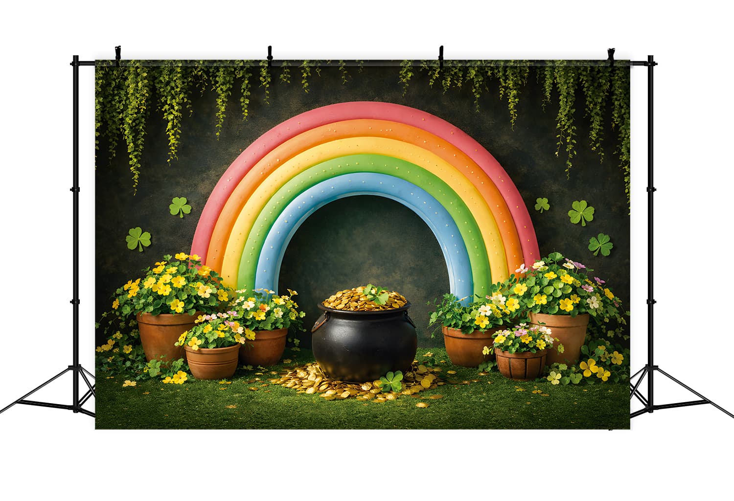St Patrick's Backdrop Rainbow Gold Cauldron Garden St Patricks Day Backdrops UK LXX512-46