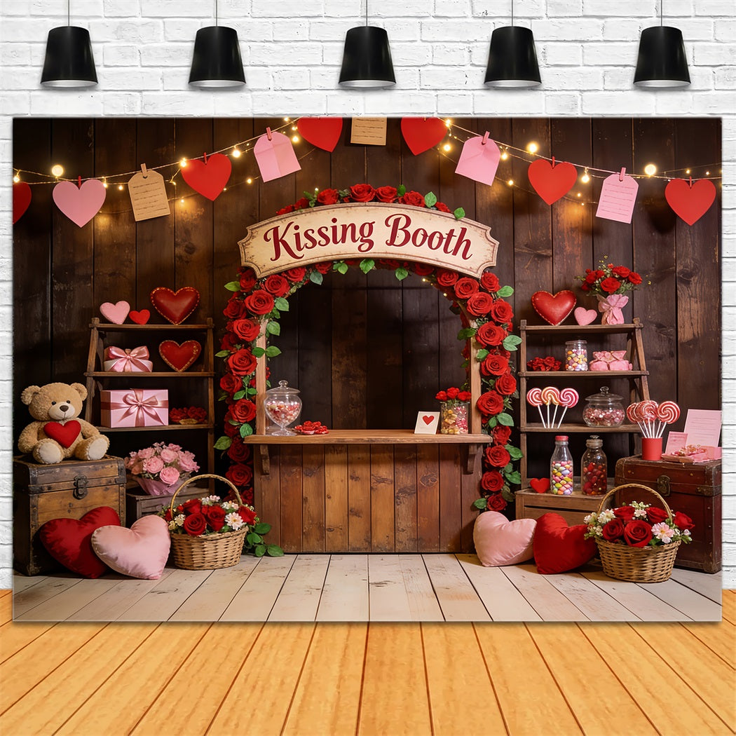 Heart Garland Backdrop Romantic Kissing Booth Roses Love Backdrops UK LXX512-47