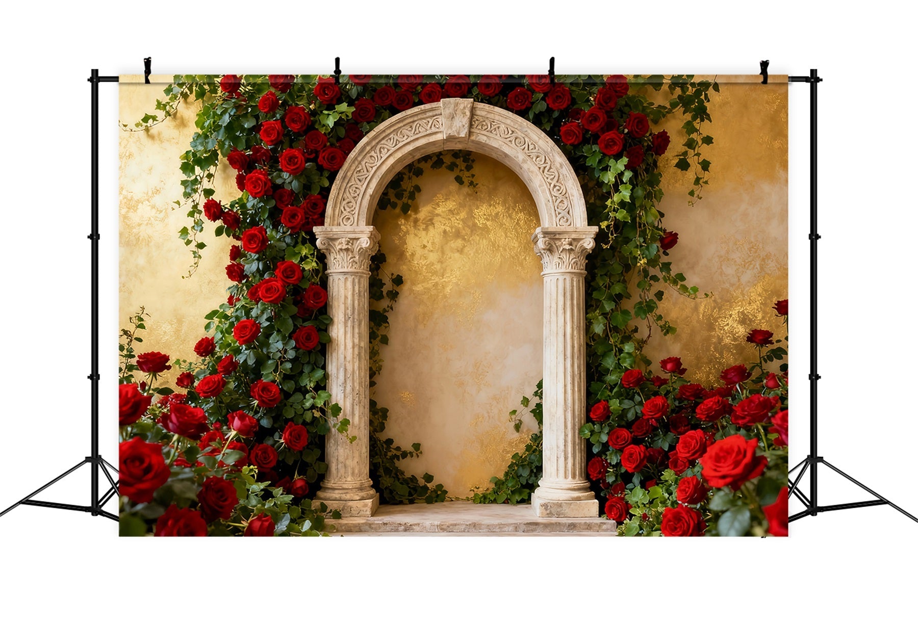 90s Valentine Backdrop Classic Garden Stone Arch Red Rose Backdrop UK LXX512-74
