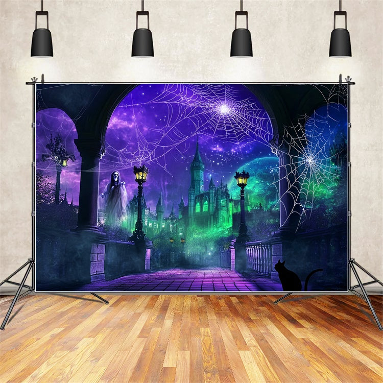 Halloween Photo Backdrop Enchanted Web Castle Backdrop UK LXX57-100
