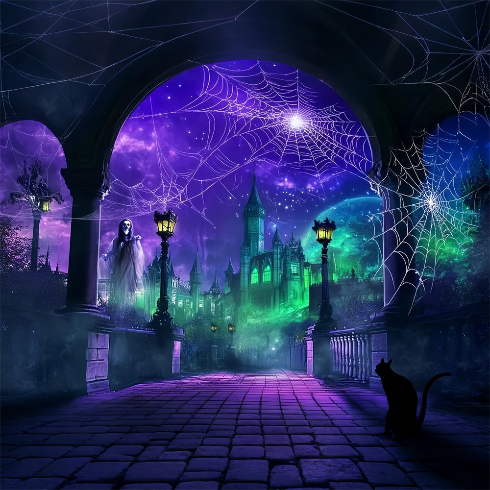 Halloween Photo Backdrop Enchanted Web Castle Backdrop UK LXX57-100