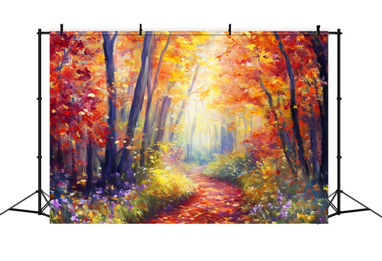 Autumn Forest Backdrop Golden Leaf Stroll Backdrop UK LXX57-118