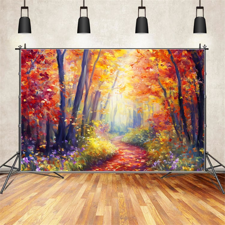 Autumn Forest Backdrop Golden Leaf Stroll Backdrop UK LXX57-118