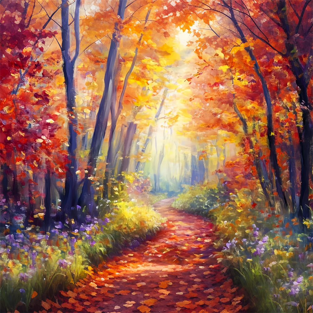 Autumn Forest Backdrop Golden Leaf Stroll Backdrop UK LXX57-118