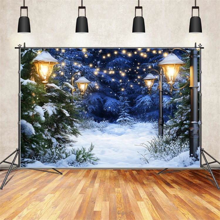 Snow Forest Backdrop Cozy Lighted Pines Backdrop UK LXX57-123