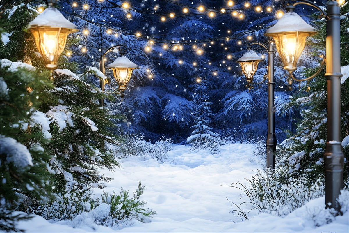 Snow Forest Backdrop Cozy Lighted Pines Backdrop UK LXX57-123