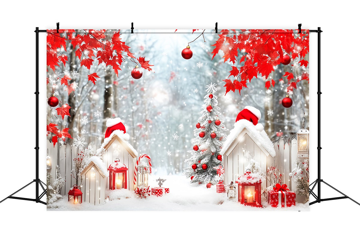 Christmas Forest Backdrop Red Maple Holiday Backdrop UK LXX57-124