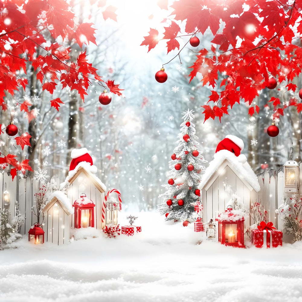 Christmas Forest Backdrop Red Maple Holiday Backdrop UK LXX57-124