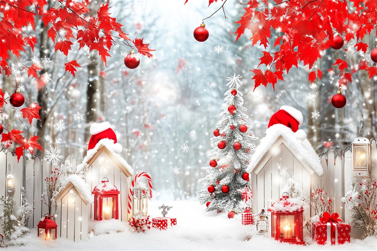 Christmas Forest Backdrop Red Maple Holiday Backdrop UK LXX57-124