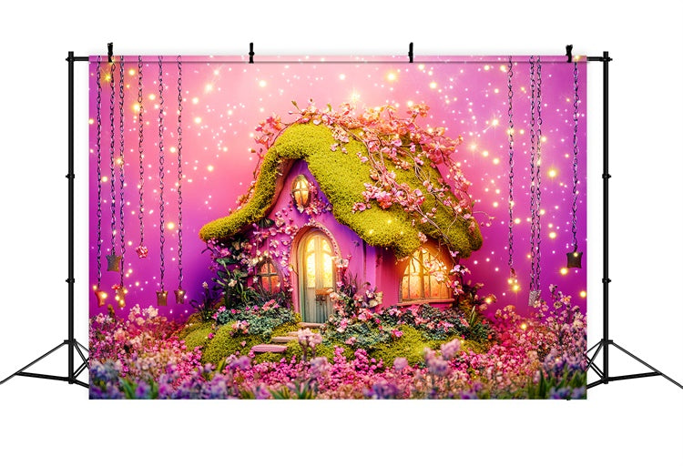 Fairytale Forest Backdrop Pink Meadow House Backdrop UK LXX57-126