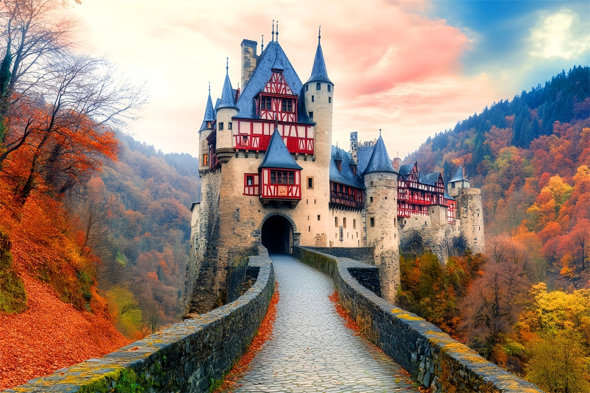 Autumn Backdrop Enchanted Twilight Castle Backdrop UK LXX57-153