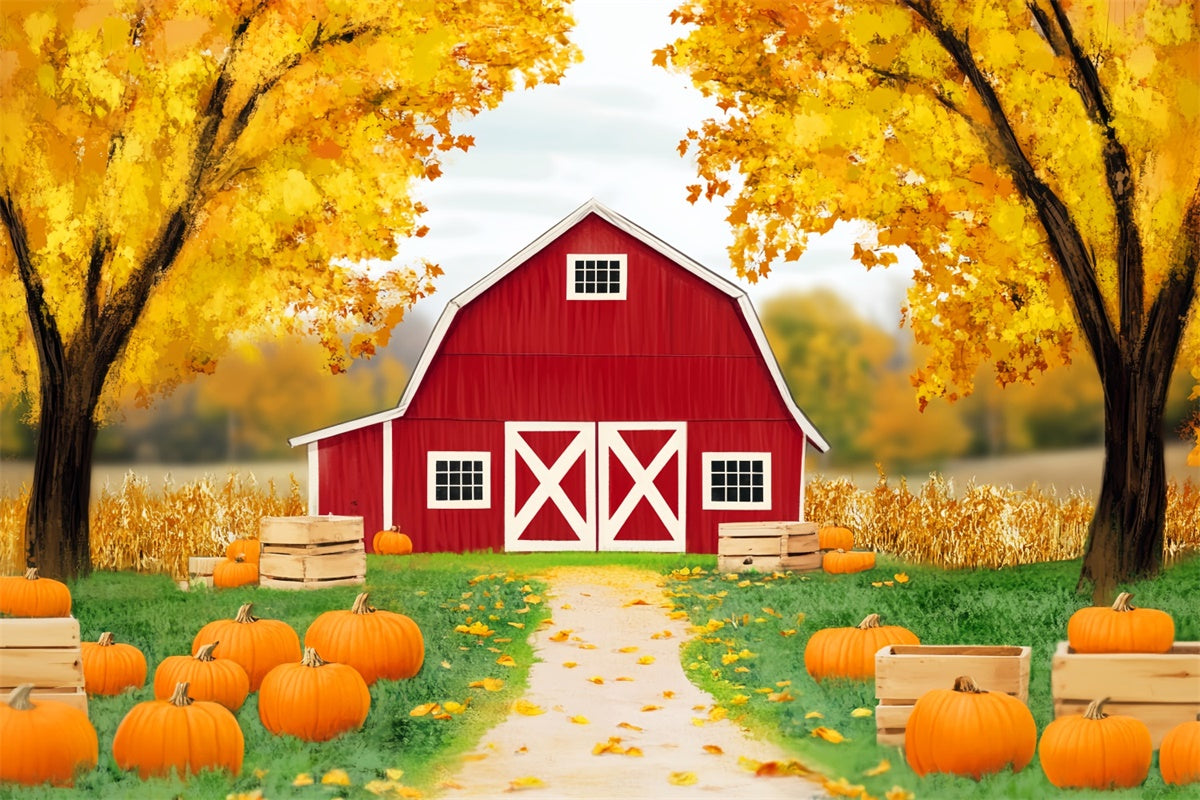 Barn Backdrop Barnyard Trail Fall Forest Backdrops UK LXX57-162