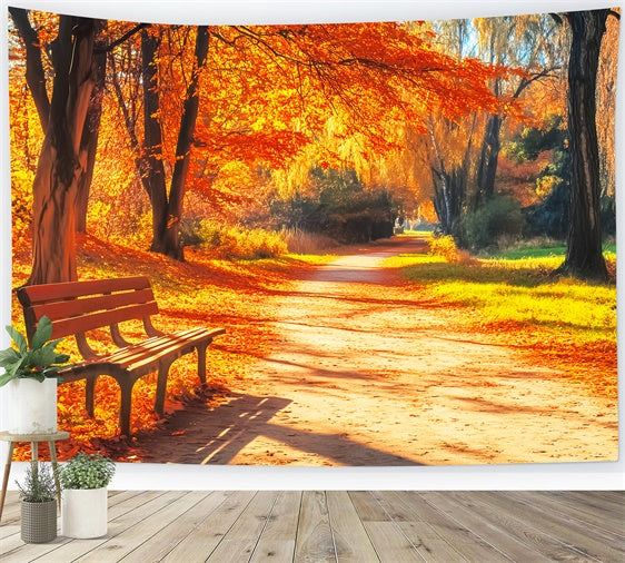 Fall Photoshoot Backdrop Bench Woodland Path Backdrop UK LXX57-164
