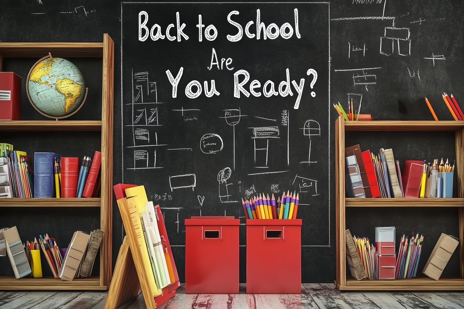 Chalkboard Photo Backdrop Study Shelf Sketch Backdrop UK LXX57-17