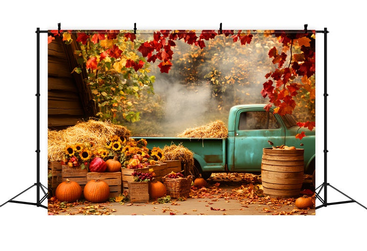 Fall Backdrop Rustic Blue Truck Sunflower Backdrop UK LXX57-171