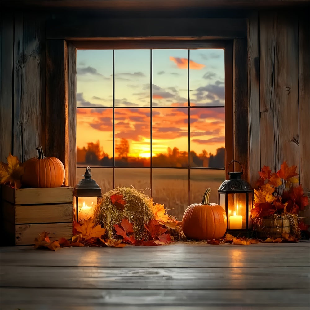 Sunset Backdrop Pumpkin Twilight Window Fall Backdrop UK LXX57-175