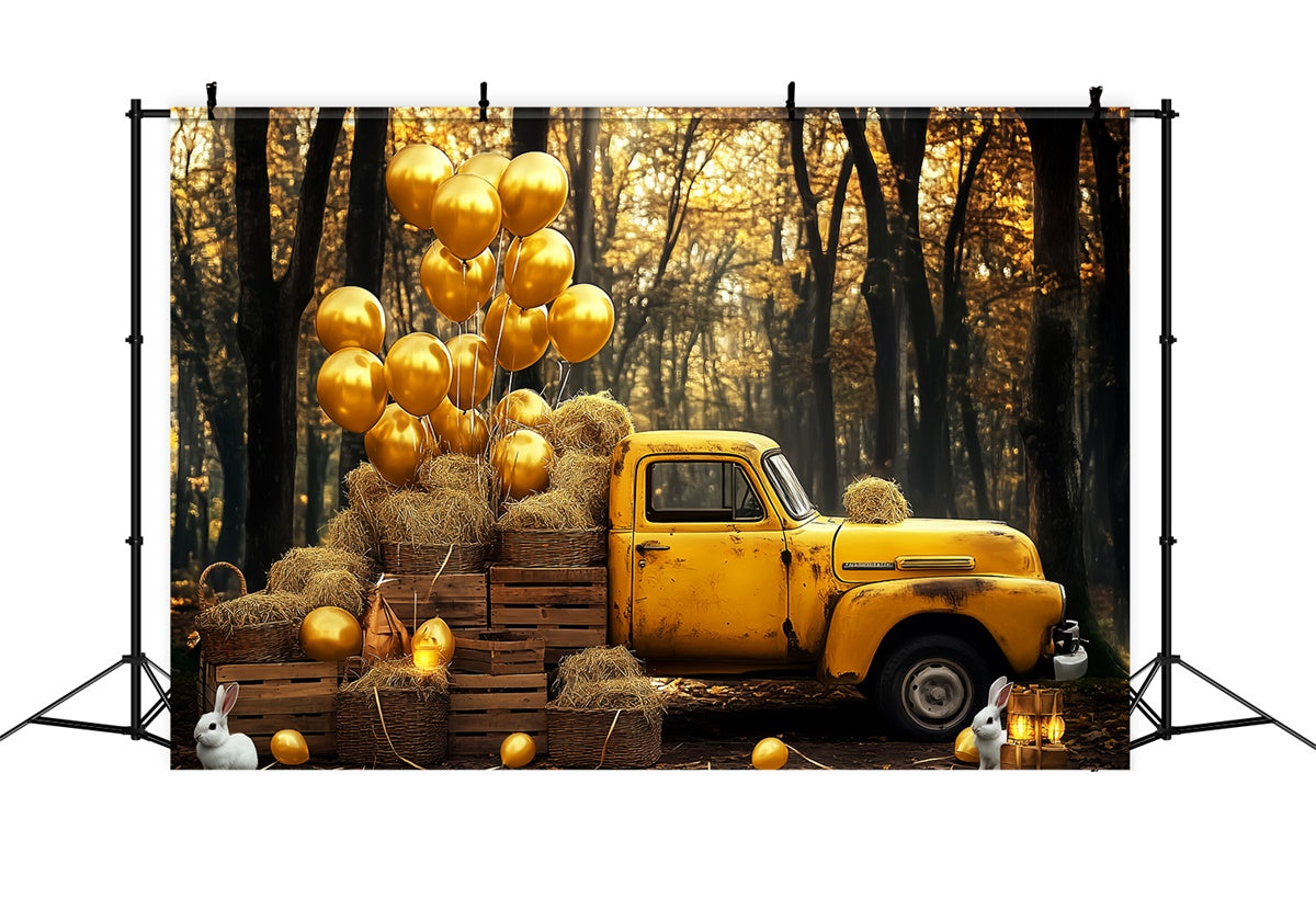 Vintage Backdrop Balloons Truck Fall Forest Backdrop UK LXX57-211