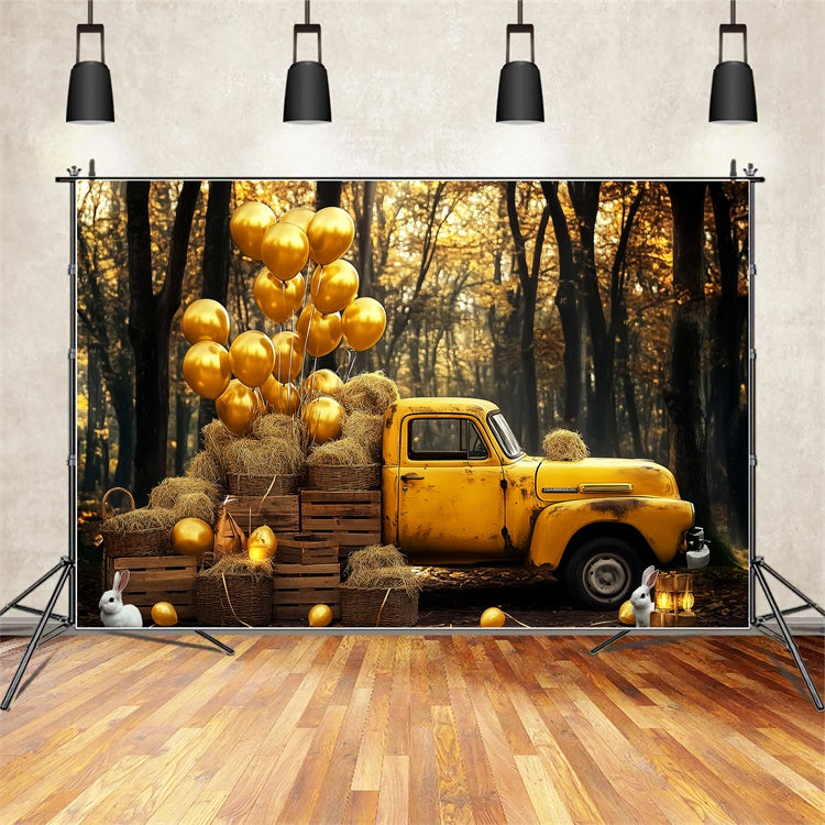 Vintage Backdrop Balloons Truck Fall Forest Backdrop UK LXX57-211