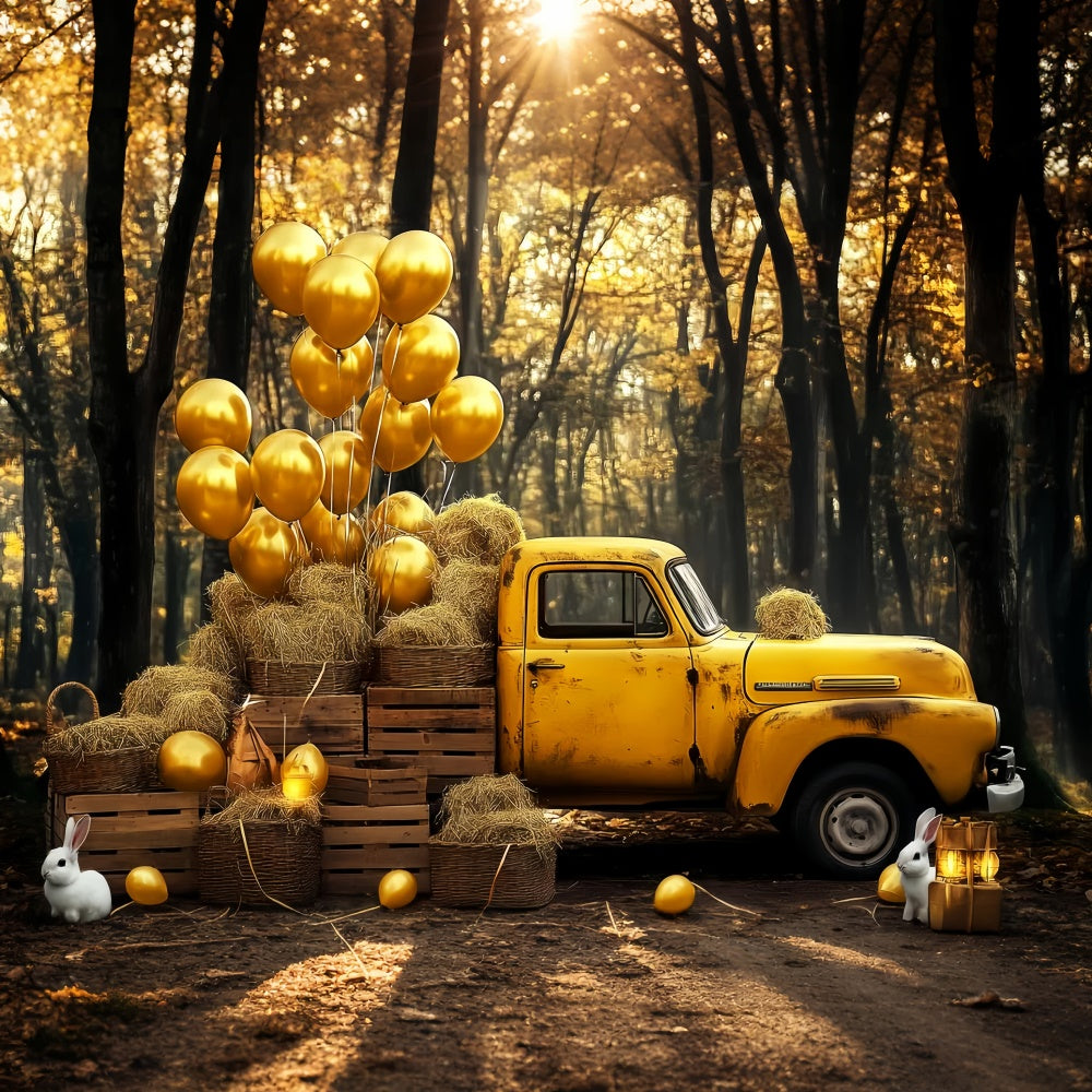 Vintage Backdrop Balloons Truck Fall Forest Backdrop UK LXX57-211