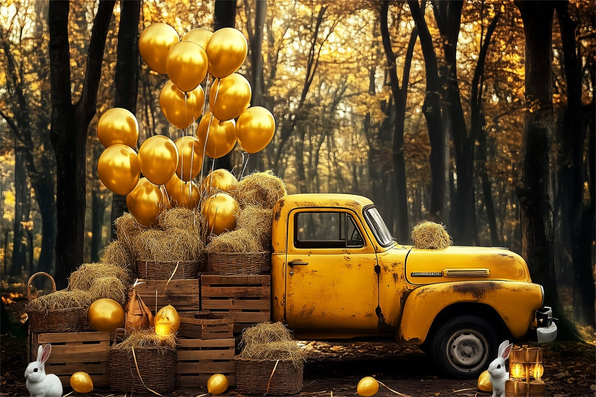 Vintage Backdrop Balloons Truck Fall Forest Backdrop UK LXX57-211