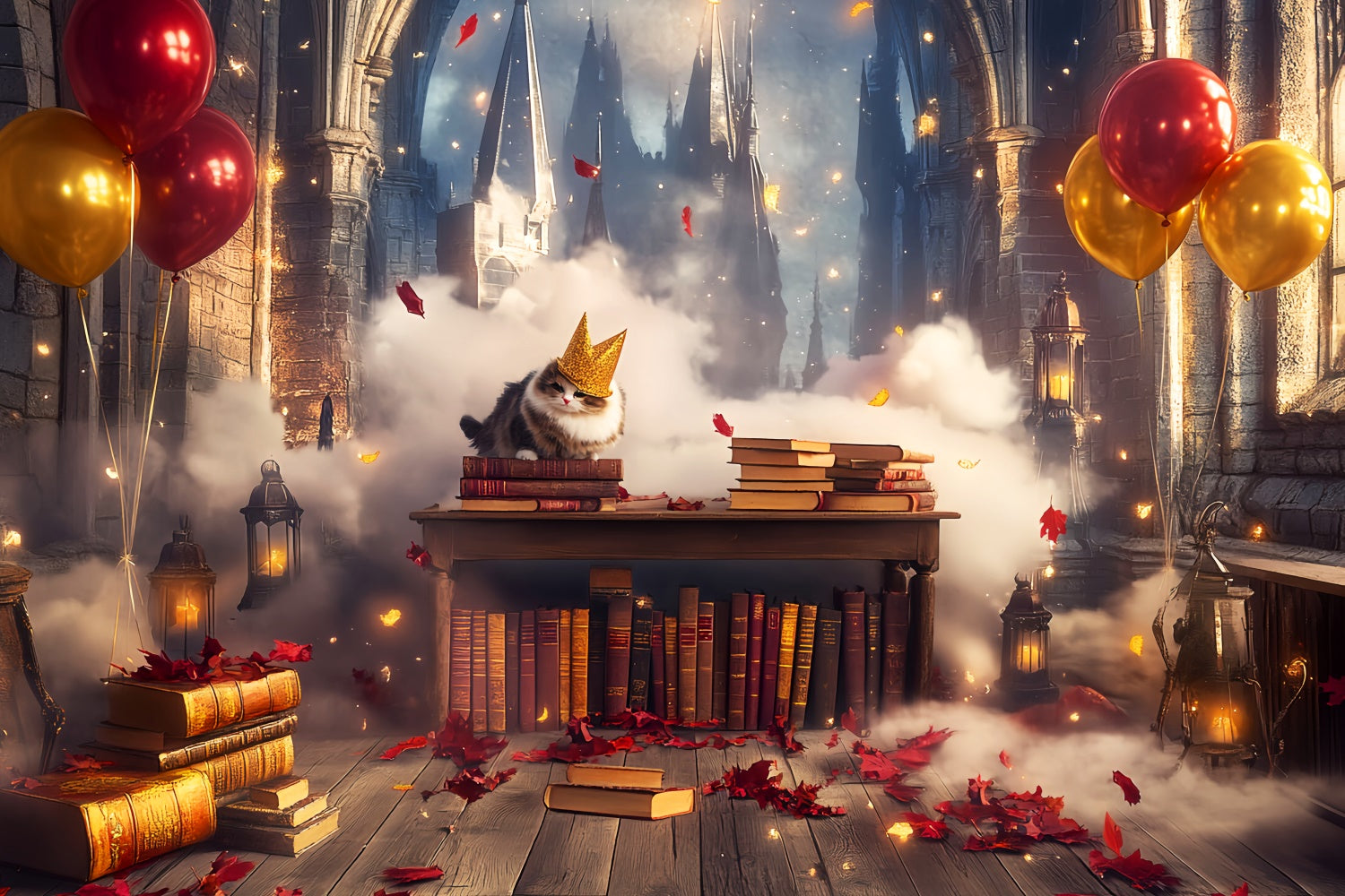 Vintage Photo Backdrop Whimsical Castle Library Backdrop UK LXX57-219